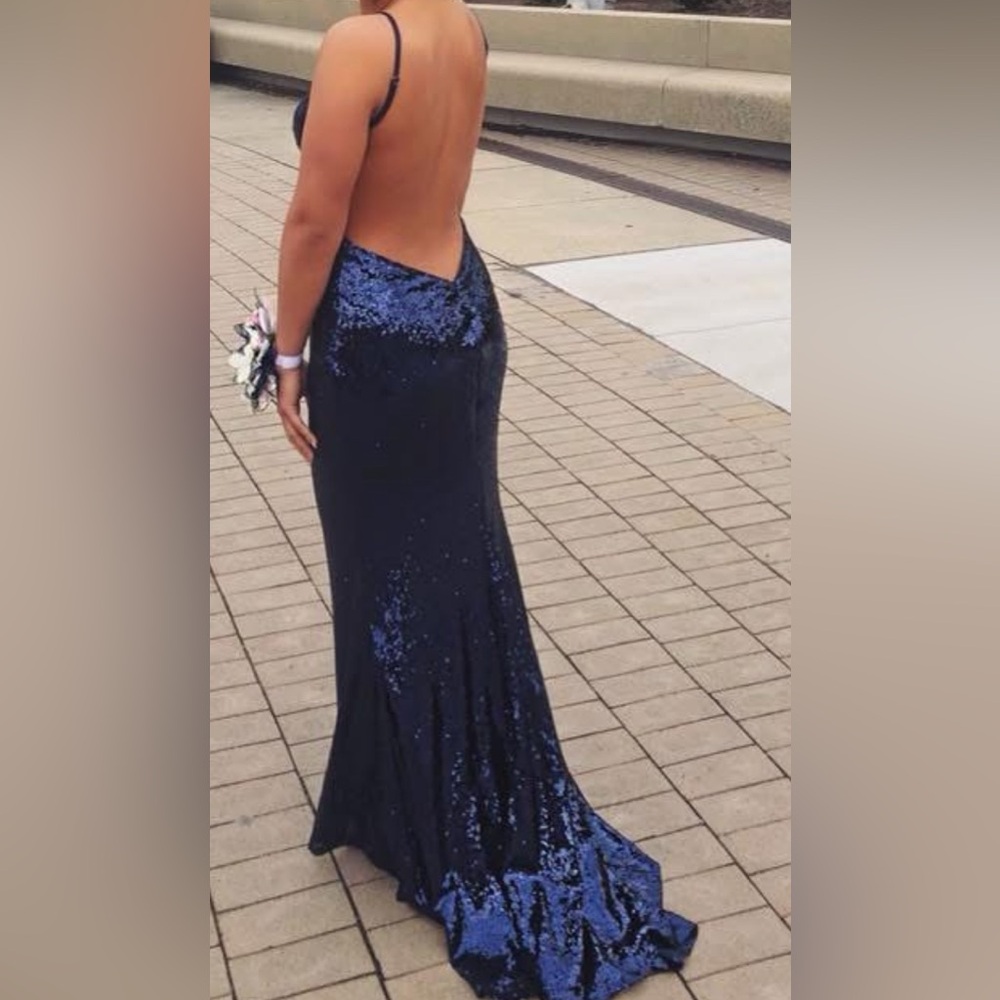 Alamour The Label Navy Blue Sequin Backless Dress